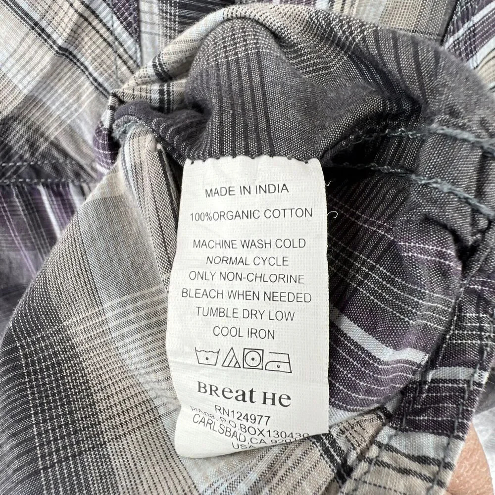 prAna Mens Large L/S‎ Button Down Tartan Madras Plaid Shirt Snap Hiking Outdoor